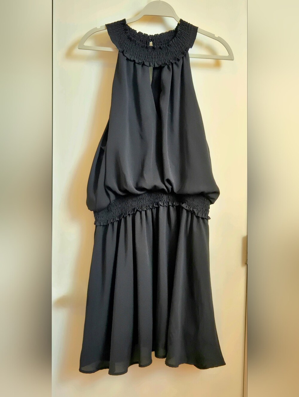 Classic Black Smocked Halter Midi Dress